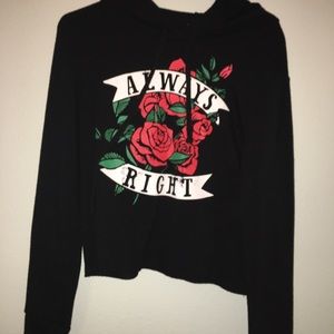 black sweatshirt w/ a rose design